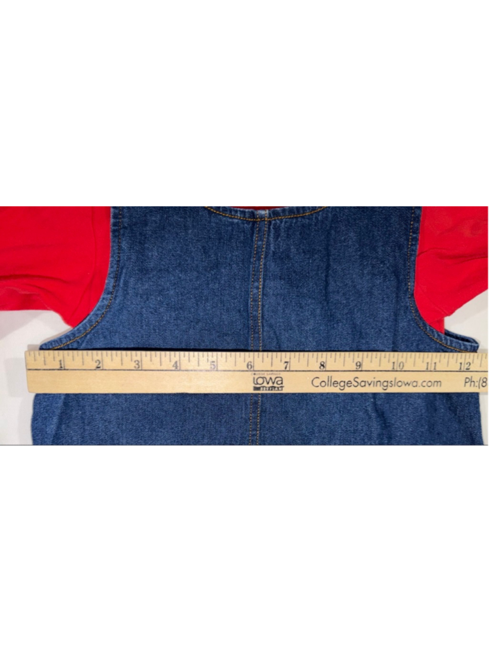 UR it Girls Blue Denim Red Jumper Dress 24 Months Flower Pocket Button Baby - Picture 7 of 9